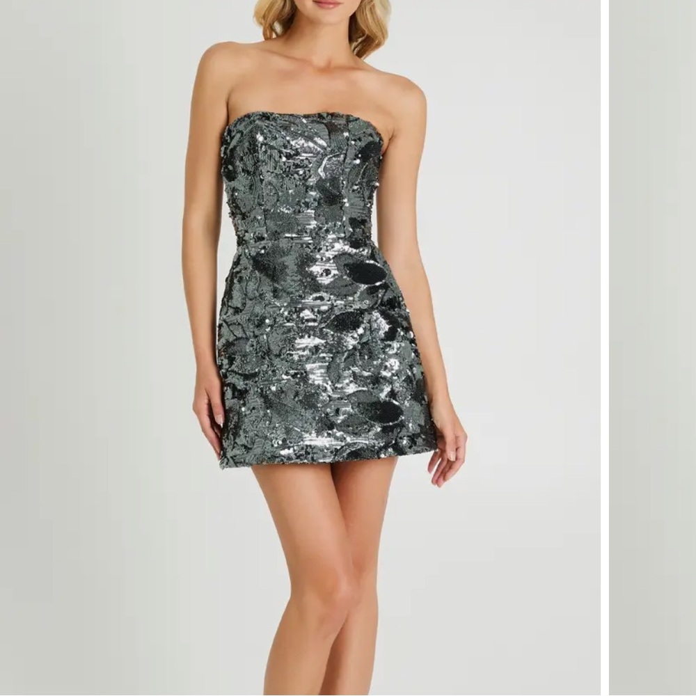 Strapless Sequin Mini Dress in Silver-Gray